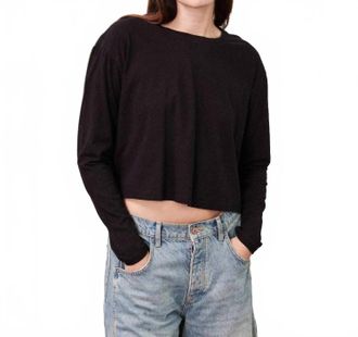Stateside Cloud Jersey Long Sleeve Boxy Crew Sweatshirt In Black