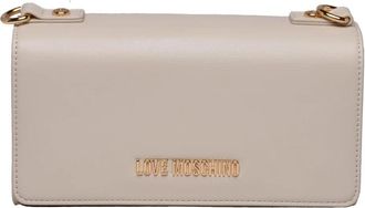 Love Moschino Structured White Polyurethane Shoulder Bag With Gold Logo Detail