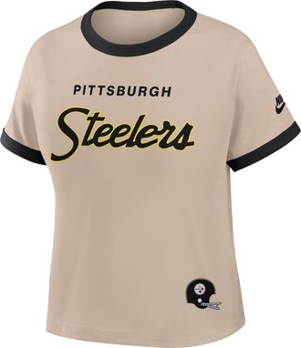 Nike Pittsburgh Steelers Rewind Ringer Mod Nike Womens NFL Cropped T-Shirt in Brown | 04N90J2R7LV-X5Q