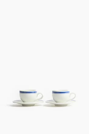 H&M 2er-Pack Espressotassen und Unterassen - Weiss/Blau