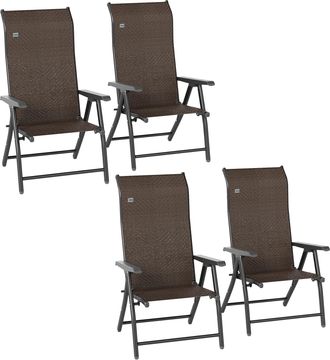 OUTSUNNY Set of 4 Outdoor Rattan Folding Chair w/ Adjustable Backrest Brown | TJ Hughes