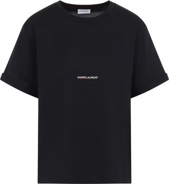 Saint Laurent Black Cotton Logo T-Shirt-Donna