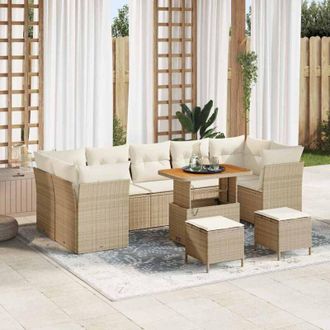 vidaXL Conjunto De Sof&aacute; De Jard&iacute;n 10 Pcs Beige Rat&aacute;n Sint&eacute;tico Vidaxl