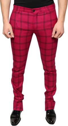 Dolce & Gabbana Pink Checkered Wool Skinny Mens Pants