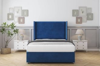Comfort Beds Madrid Plush Divan Base No Drawers - 54 Wingback in Navy | Size: Single