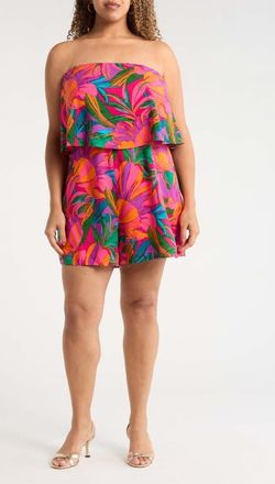 Sugarlips Beal Tropical Strapless Romper in Green-Orange-Multi at Nordstrom, Size 3 X