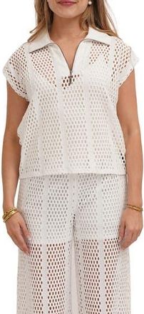 Cyrus Open Stitch Knit Quarter Zip Top in White at Nordstrom Rack, Size X-Large