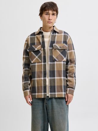 Jack & Jones Langarmhemd JACK & JONES JPRRAYLE MELANGE CHECK L/S OVERSHIRT SN, Herren, Gr. L, N-Gr, malt ball, Web, Obermaterial: 100% Baumwolle, kariert, regular 