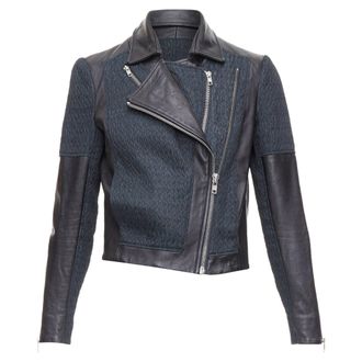 Helmut Lang Pebbled Leather Textured Fabric Zip Crop Biker