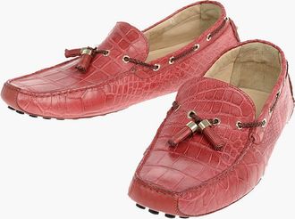 Corneliani Crocodile Leather Boat Loafers With 24K Gold-Finished Tassels Corneliani
