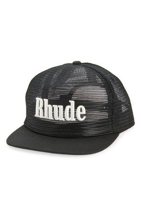 Rhude Logo Embroidered Snapback Trucker Hat in Black/White at Nordstrom
