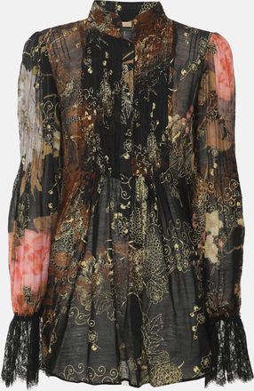 Roberto Cavalli Multicolor Printed Pleated Chiffon Blouse