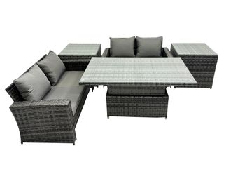 Fimous Outdoor Love Sofa Set 4 Seat Rattan Garden Furniture Set & in Dark Grey