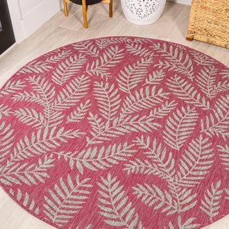 Jonathan Y Designs Nevis Palm Frond Indoor/Outdoor Round Area Rug in Fuchsia/light Gray at Nordstrom, Size 5Ft 0In X 5Ft 0In