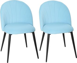 OEM Set 2 Sedie Da Pranzo Imbottite Con Schienale A Conchiglia In Velluto, 52x55x79 Cm, Azzurro