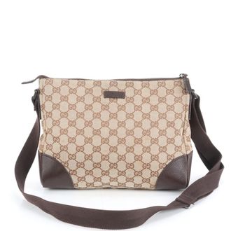 Gucci Gg Canvas Brown Gg Canvas Leather Shoulder Bag (Pre-Owned)