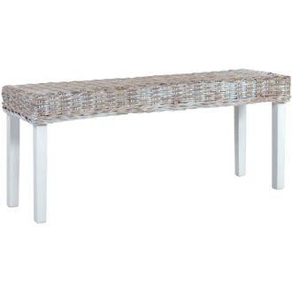 vidaXL Vidaxl - Panca 110 cm Bianca in Rattan Naturale Kubu e Massello di Mogano