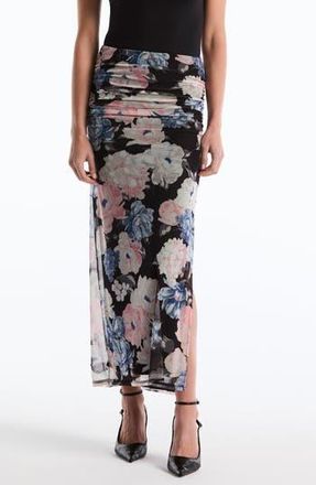 Shelli Segal Floral Ruched Mesh Midi Skirt in Black at Nordstrom Rack, Size X-Large