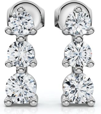 Pompeii3 1/2ct 3 Stone Round Graduated Diamond Earrings 14K White Gold