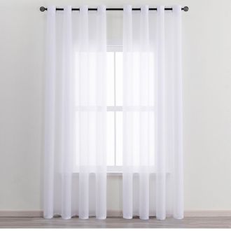 OEM Rideau Voilage - 150 X 250 Cm - Oeillets M&eacute;talliques - Pour Salon Chambre Cuisine Balcon - Blanc - 2 Pi&egrave;ces