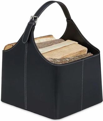 OEM Cesta De Madera, Soporte Para Le&ntilde;a De Piel Sint&eacute;tica, Revistero, Accesorio Para Chimenea, Negro