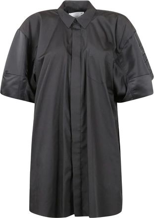 sacai Poplin Twill Jurk met Katoen en Nylon - Dames - Korte kleedjes - Zwart - M - Katoen - Kleedjes