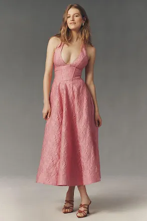 Mare Mare Halter Corset Fit & Flare Jacquard Maxi Dress