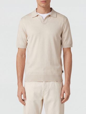 HUGO BOSS Virgin Wool Knit Polo Shirt with V-Neck and Short Sleeves