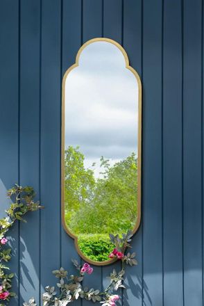 MirrorOutlet Gold Metal Framed Double Arched Oval Garden Wall Mirror (150 X 52CM) | Size: 1 Pack