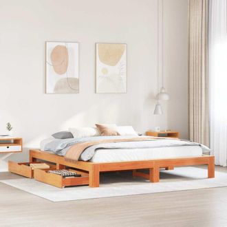 vidaXL Cama Sin Colch&oacute;n Madera Maciza De Pino Marr&oacute;n Cera 180x200 Cm Vidaxl