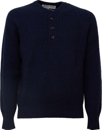 Amaranto Ribbed Knit Sweater with Four-Button Placket and Relaxed Fit