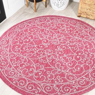 Jonathan Y Designs Charleston Vintage Filigree Textured Weave Indoor/Outdoor Round Area Rug in Fuchsia/light Gray at Nordstrom, Size 5Ft 0In X 5Ft 0In