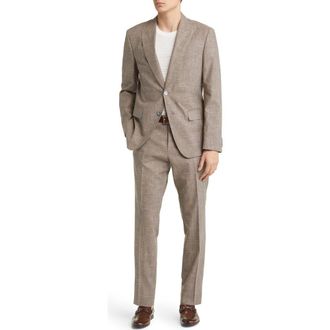 BOSS Plaid Cotton & Wool Blend Suit in Open Bge at Nordstrom Rack, Size 36