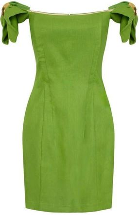 Elisabetta Franchi Mini-jurk van linnenmix - Dames - Feestkleedjes - Groen - S - Linnen - Kleedjes