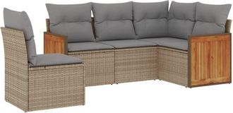 vidaXL Juego De Sof&aacute;s Jard&iacute;n Con Cojines 5 Pzas Rat&aacute;n Sint&eacute;tico Beige Vidaxl