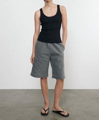 Enza Costa Linen Cotton Sweater Tank In Black