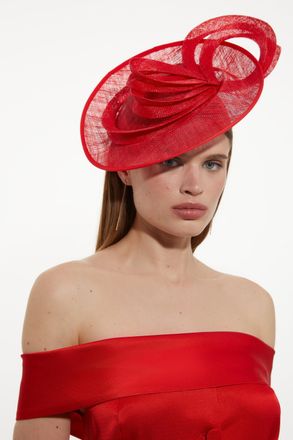 Karen Millen Womens Asymmetric Disc Headband Fascinator - Red Straw - One Size