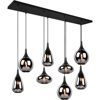 Trio Leuchten Lumina sospensione rettangolare metallo nero con 8 diffusori di vetro fume cromato in forme differenti l. 121CM attacco E14
