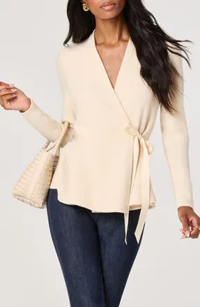 ASTR the Label Dayna Peplum Wrap Top in Vanilla at Nordstrom, Size Small