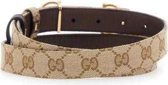 Gucci Womens Leather Belt, Reversible With Horsebit Buckle - Brown And Gg Canvas