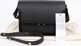 Marni Trunk Medium Saffiano Leather Shoulder Bag Black