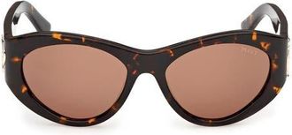 Emilio Pucci 54mm Cat Eye Sunglasses in Havana /Fishtail Logo /Brown at Nordstrom