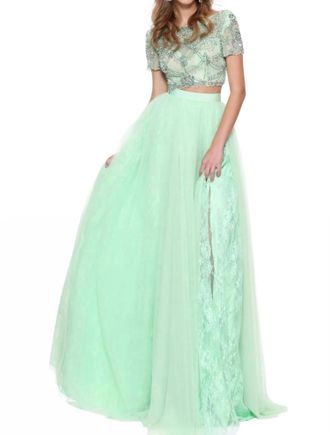 Sherri Hill Beaded Tulle Lace Prom Dress In Light Green