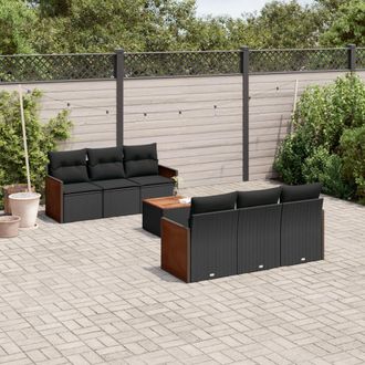 vidaXL Set De Comedor De Jard&iacute;n 7 Pzas Y Cojines Rat&aacute;n Sint&eacute;tico Negro Vidaxl
