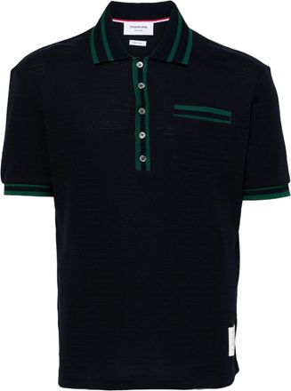 Thom Browne pointelle-knit cotton polo shirt - men - Cotton - 5 - Blue