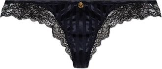 Versace Tanga met kanten bies - Dames - Onderbroek - Blauw - XL - Satijn - Ondergoed