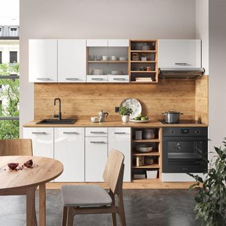 Vicco Mueble De Cocina R-line, Blanco Brillo Intenso/roble Dorado, 240 Cm Sin Encimera