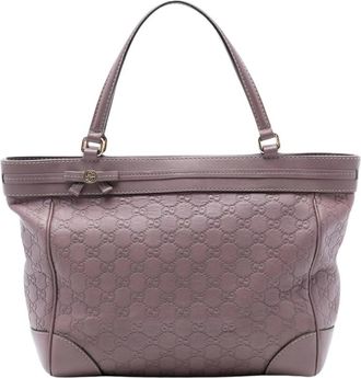 Gucci Pre-owned Handbags, female, Purple, Size: ONE SIZE Pre-owned Embossed Leather Tote Bag