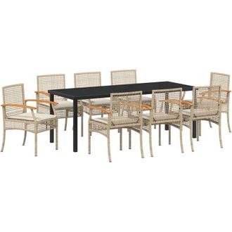vidaXL Conjunto De Comedor De Jard&iacute;n 9 Pcs Beige Y Negro Rat&aacute;n Vidaxl