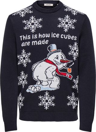 Only & Sons Rundhalspullover ONLY & SONS ONSX-MAX SNOW REG CREW KNIT, Herren, Gr. XL, schwarz navy detail:ice cubes, Strick, Obermaterial: 100% Baumwolle, gemuste